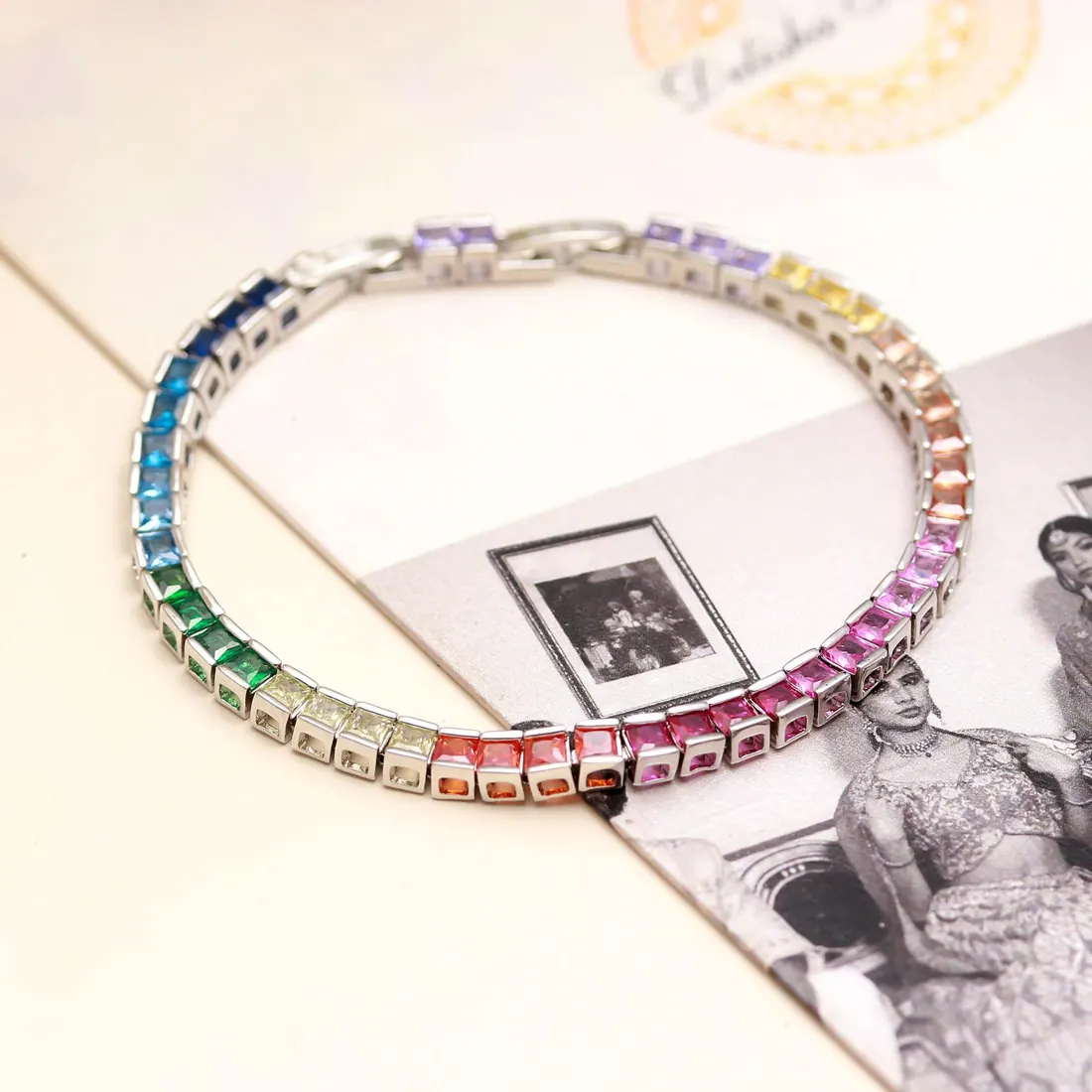 Rainbow Princess-Cut Tennis Bracelet