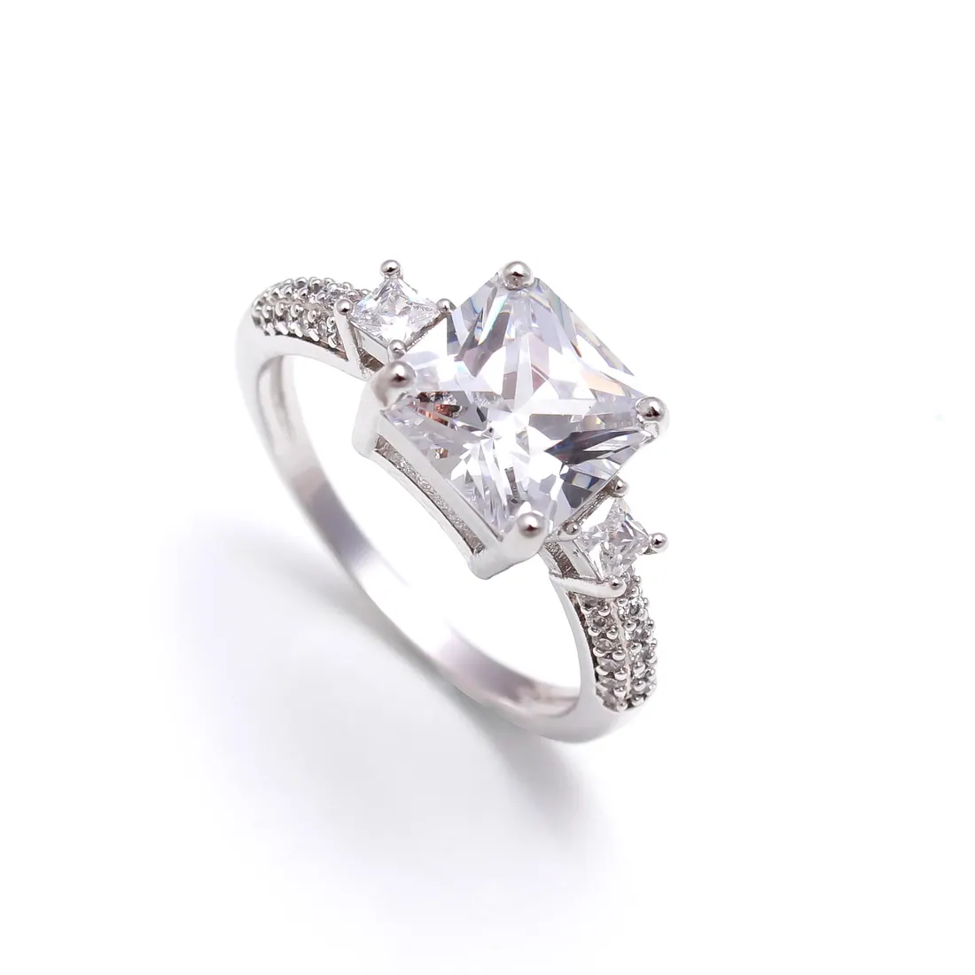 Cushion-Cut Three-Stone Ring