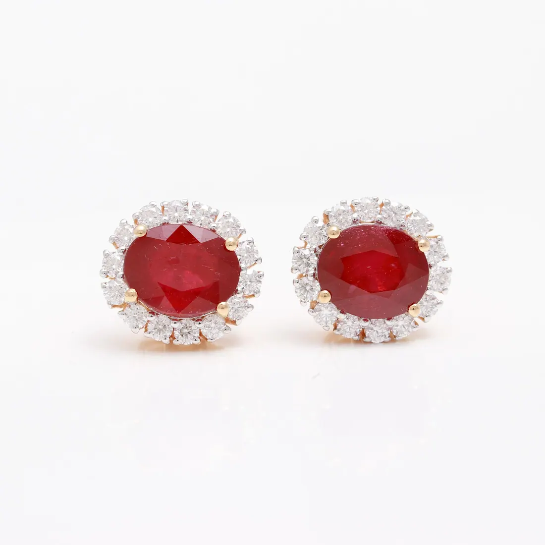 Ruby Oval Halo Studs