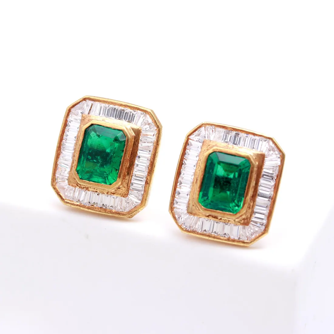 Emerald Baguette Halo Studs