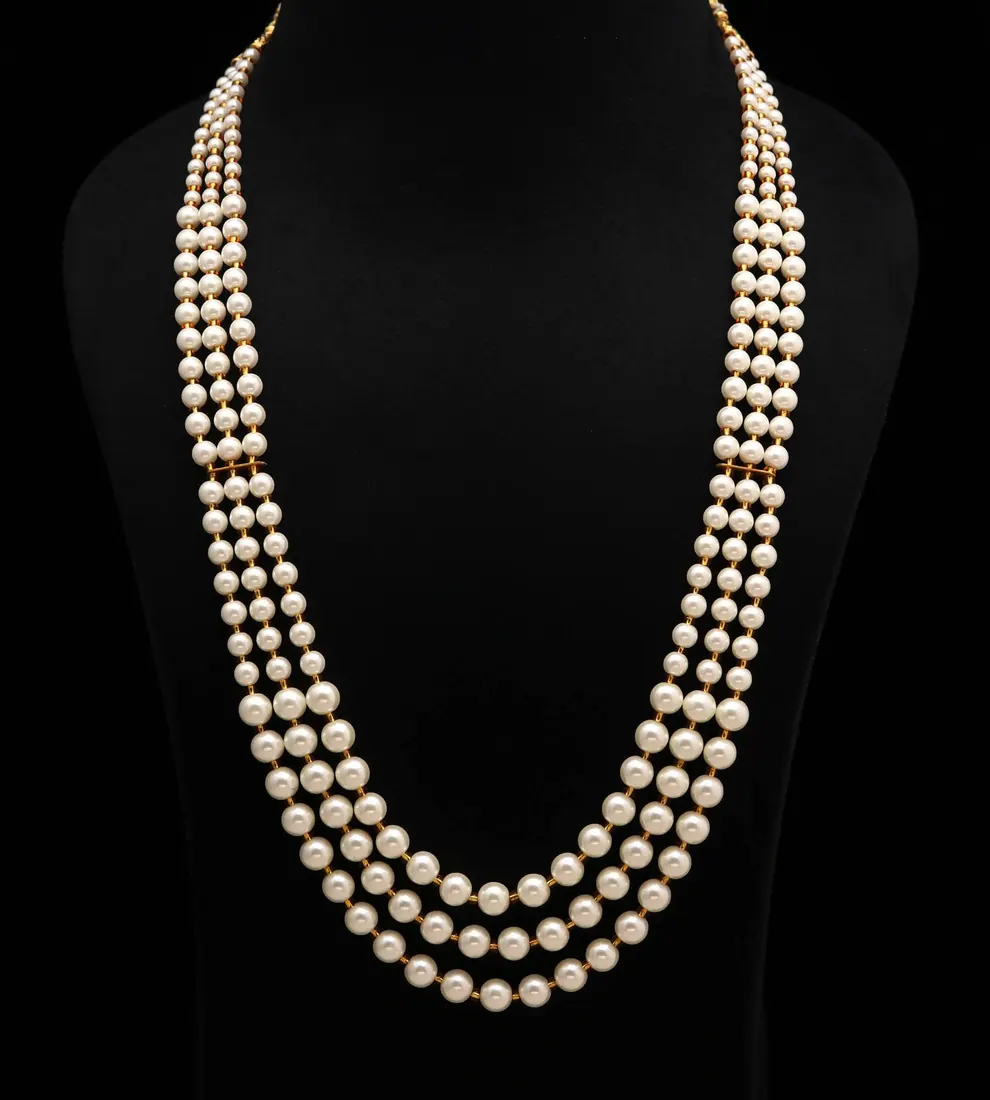 Classic Three-Strand Pearl Groom Mala