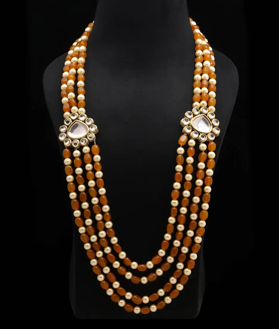 Carnelian & Pearl Four-Strand Groom Mala