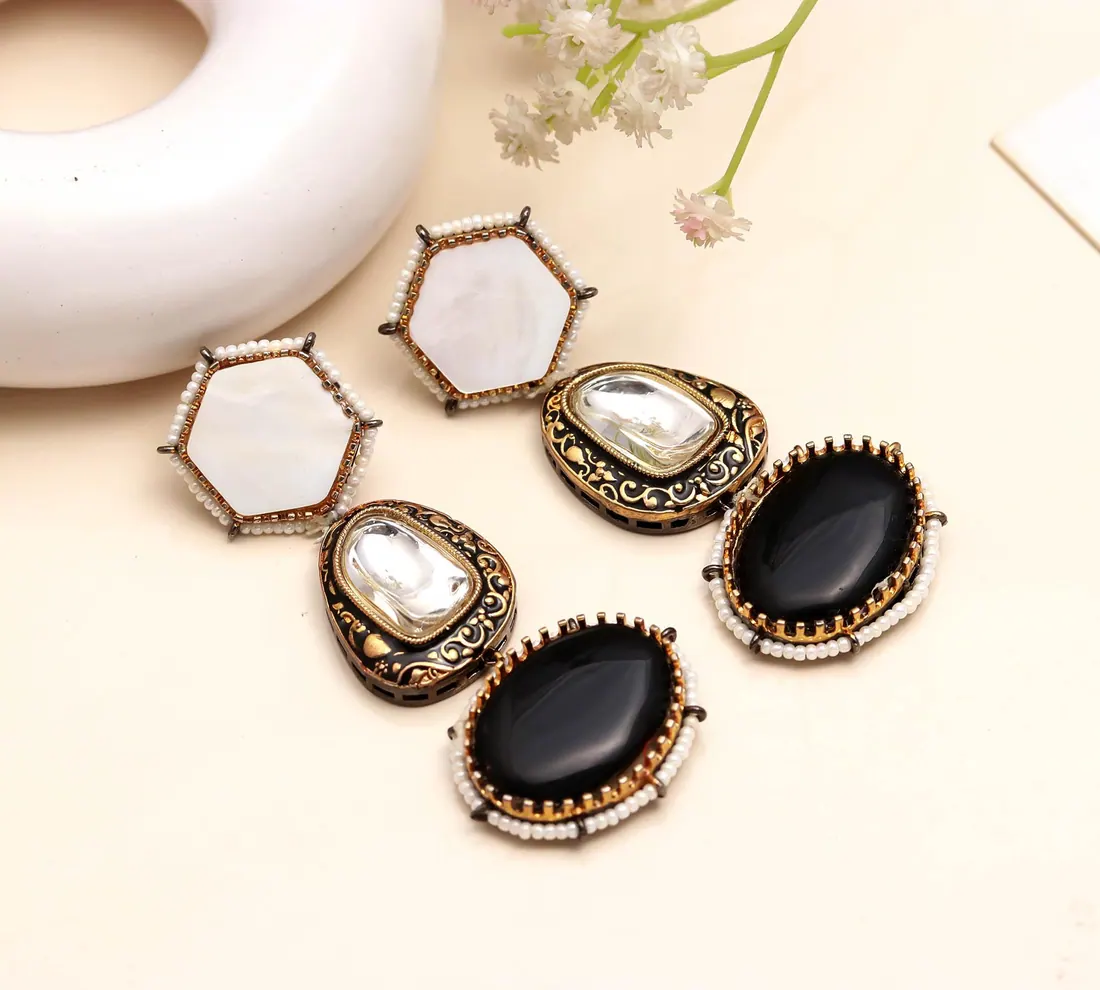 Onyx & Mother-of-Pearl Drop Earrings