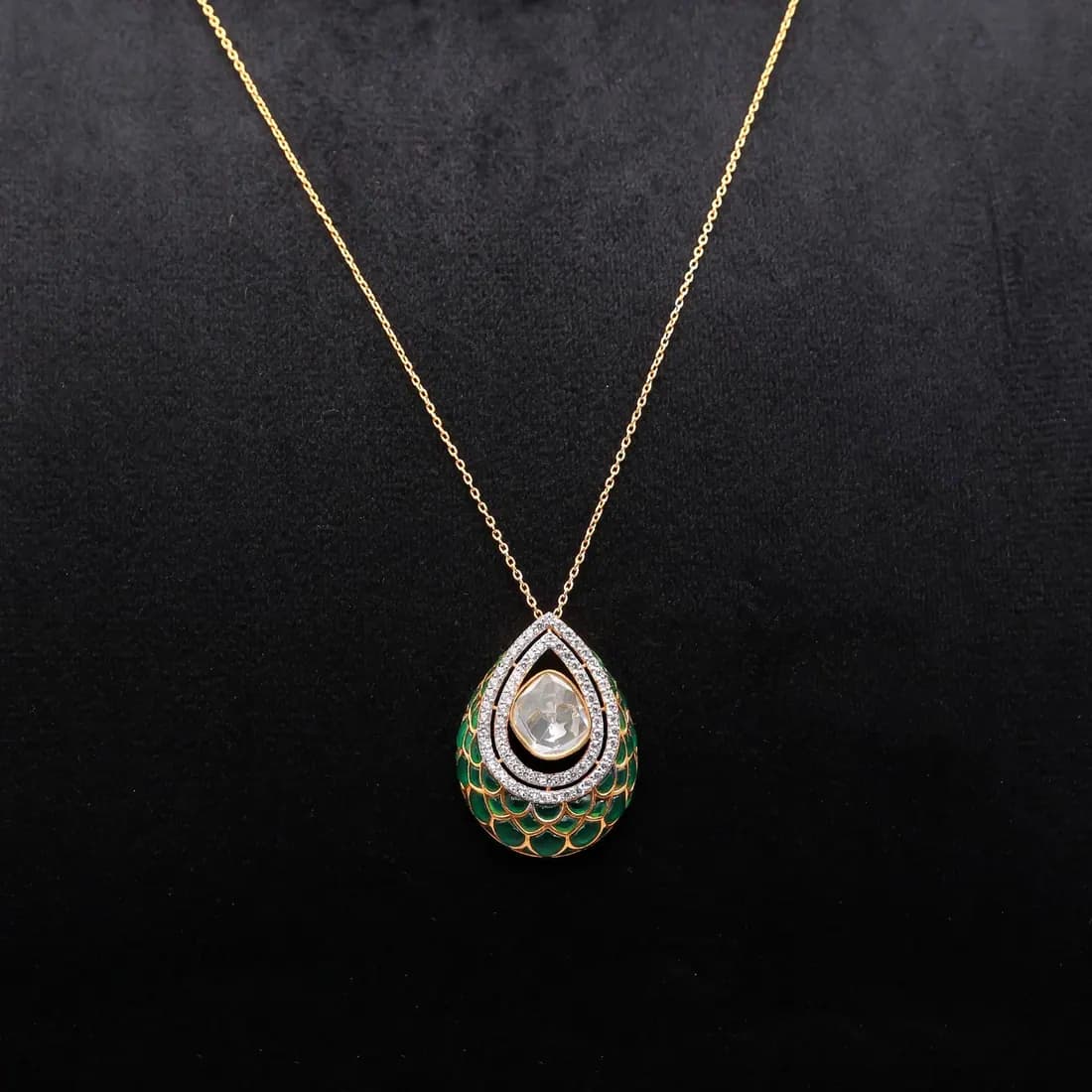 Green Enamel Polki Pendant
